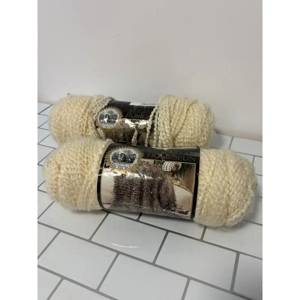 Lion Brand Homespun Textured Bulky #5 Yarn 2 Skein Lot 309 Deco Cream MPN 790